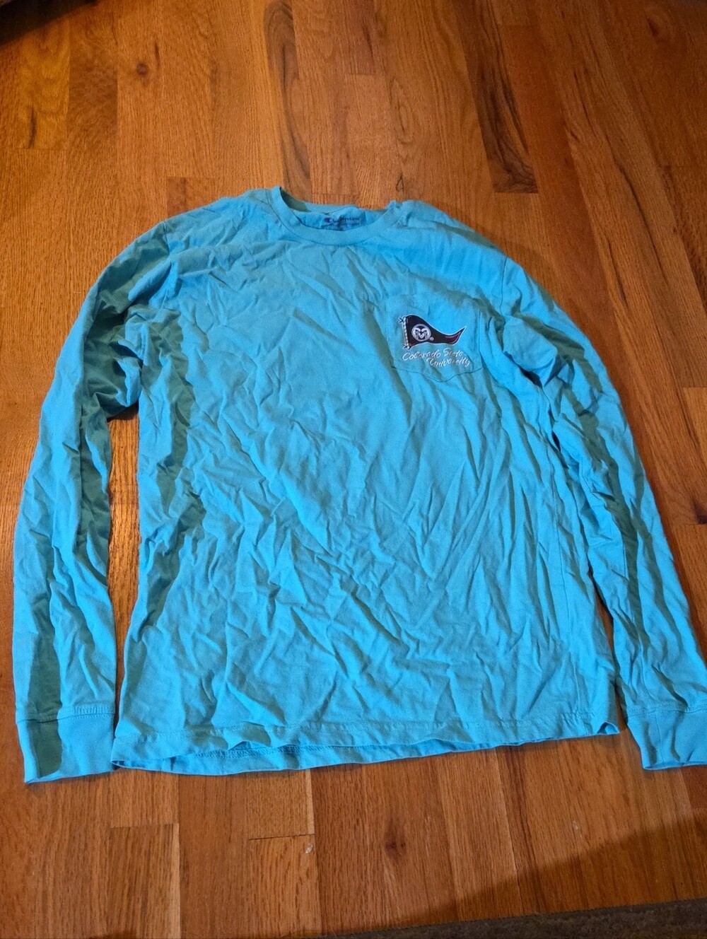 Long Sleeve Crewneck Colorado State University Teal Shirt